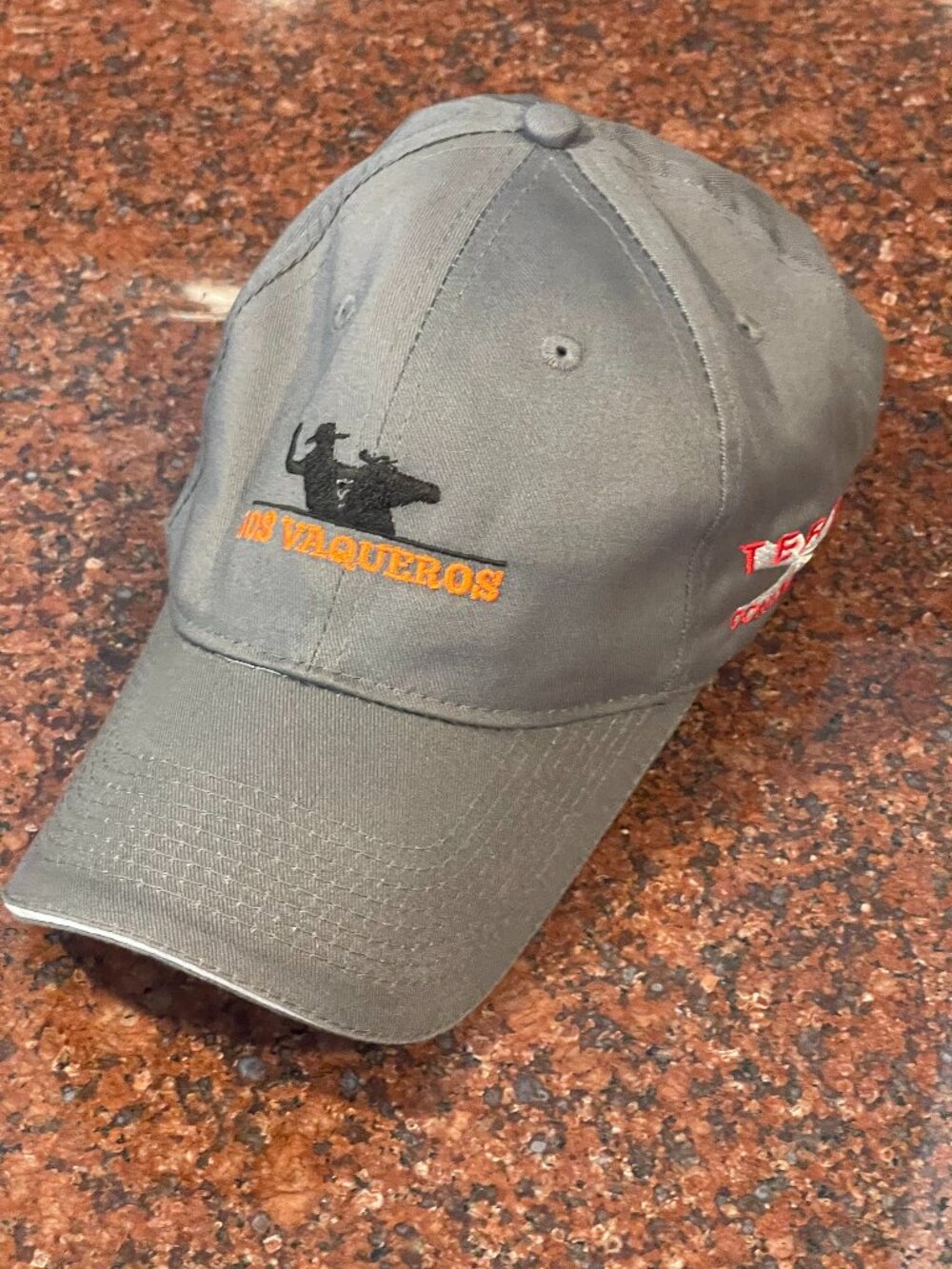 Los Vaqueros Embroidered Strapback Baseball Hat - Grey/Orange